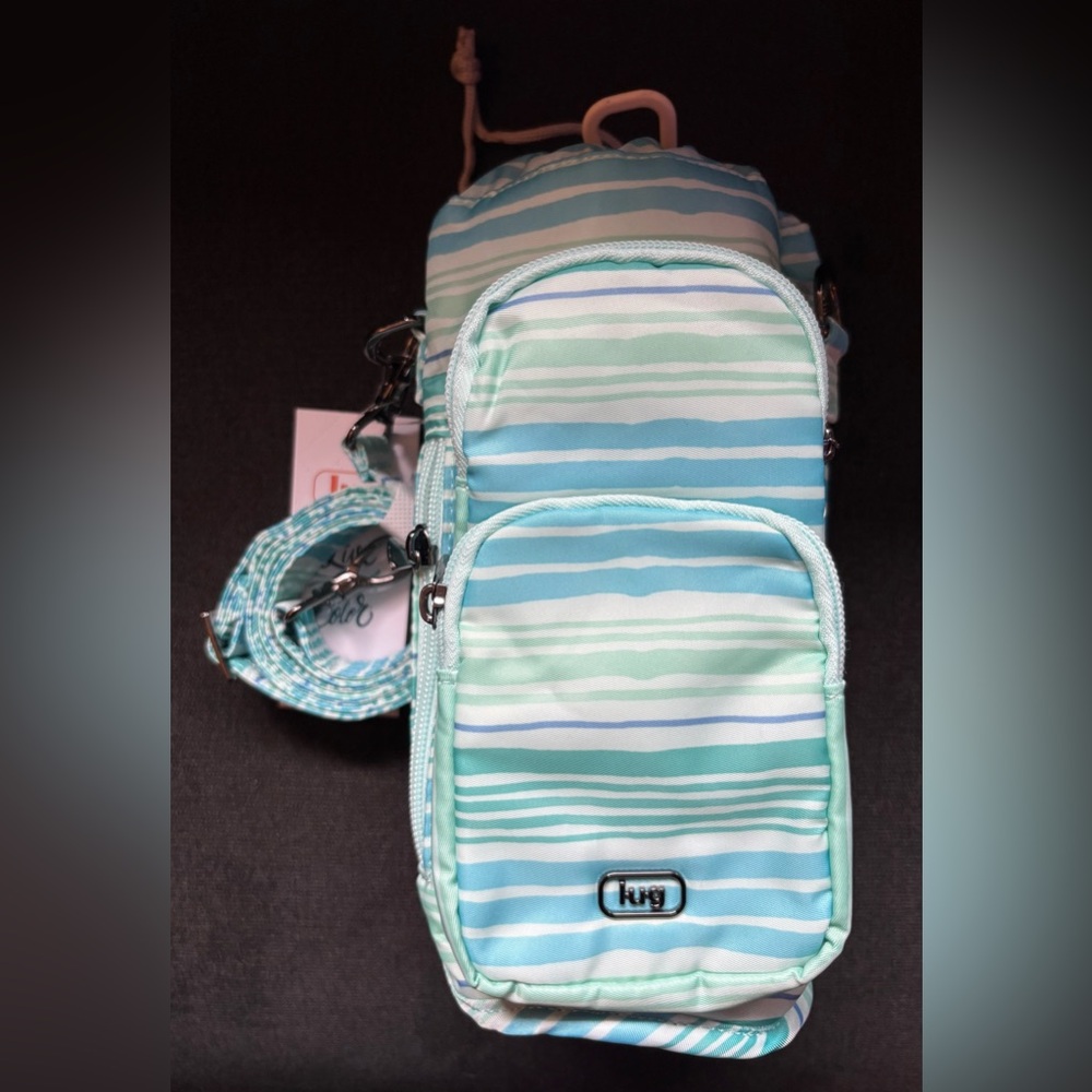Lug Huggie SE Crossbody Insulated Bottle Bag – Love Waves Aqua (Blue and Green)